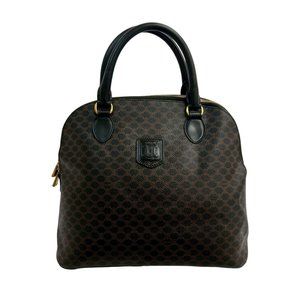 CELINE Vintage Macadam Blason Logo Print Leather Handbag/Tote Bag, Black, 992-2